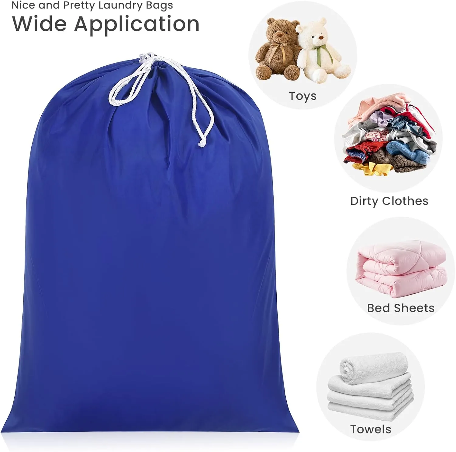 Miss Promation Travel Laundry Bag, Nylon Laundry Bag-Machine Washable Dirty Clothes Organizer with Drawstring，Easy Fit a Laundry Hamper or Basket 28" x 38" (Blue)