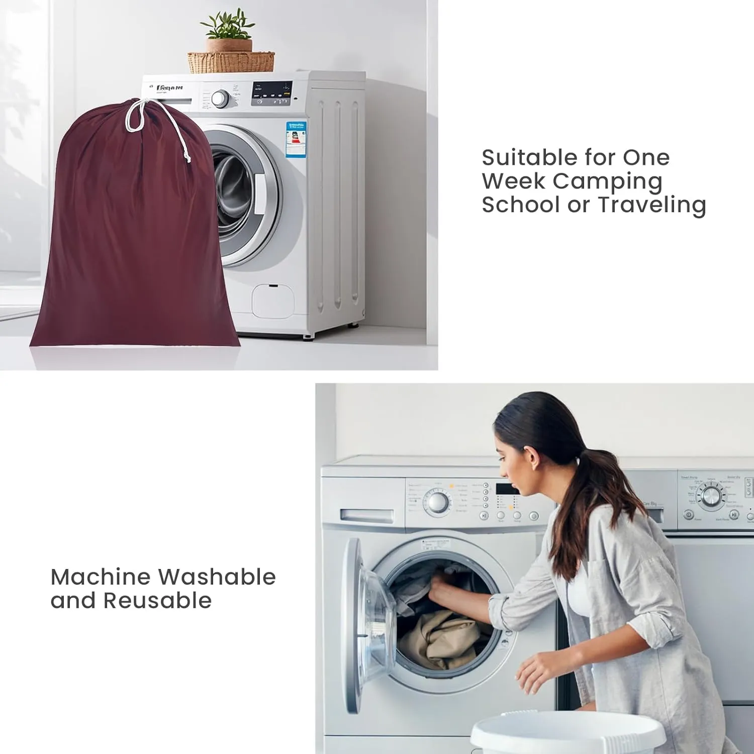 Miss Promation Travel Laundry Bag, Nylon Laundry Bag-Machine Washable Dirty Clothes Organizer with Drawstring，Easy Fit a Laundry Hamper or Basket 28" x 38" (Dark Red)