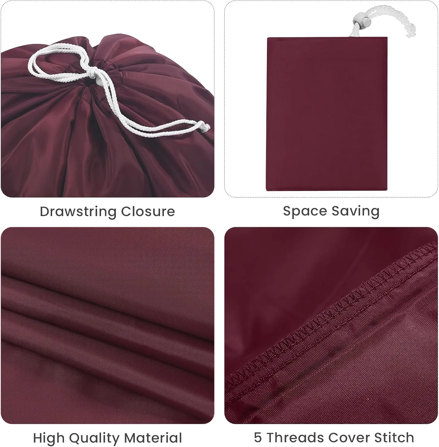 Miss Promation Travel Laundry Bag, Nylon Laundry Bag-Machine Washable Dirty Clothes Organizer with Drawstring，Easy Fit a Laundry Hamper or Basket 28" x 38" (Dark Red)