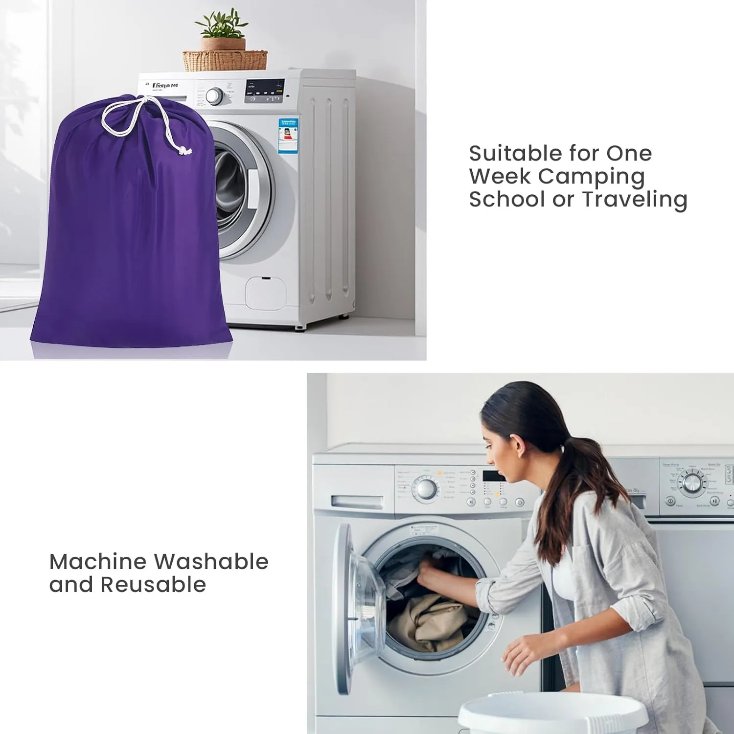 Miss Promation Travel Laundry Bag, Nylon Laundry Bag-Machine Washable Dirty Clothes Organizer with Drawstring，Easy Fit a Laundry Hamper or Basket 28" x 38" (Purple)