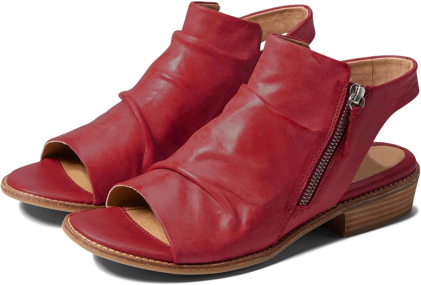 MOOMMO Women Low Block Heel Sandal Booties Peep Toe Side Zipper Sandals Cut Out Backless Chunky Stacked Heel Slingback Ankle Boots Open Toe Pleated Retro Casual Heeled Sandals Dress Party 4-11 M US