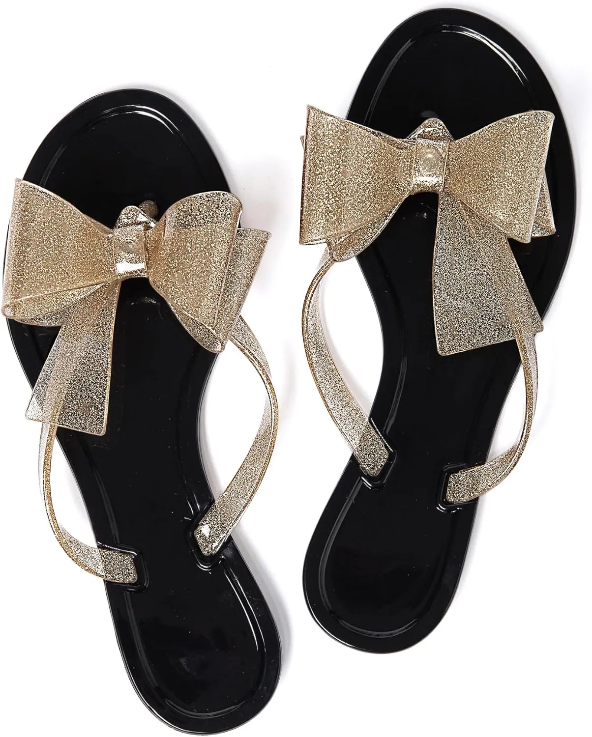 Mtzyoa Women Flip-Flops Flat Sandals Jelly Bow Beach Flat Rivets Rain Cute Dressy Summer Sandals