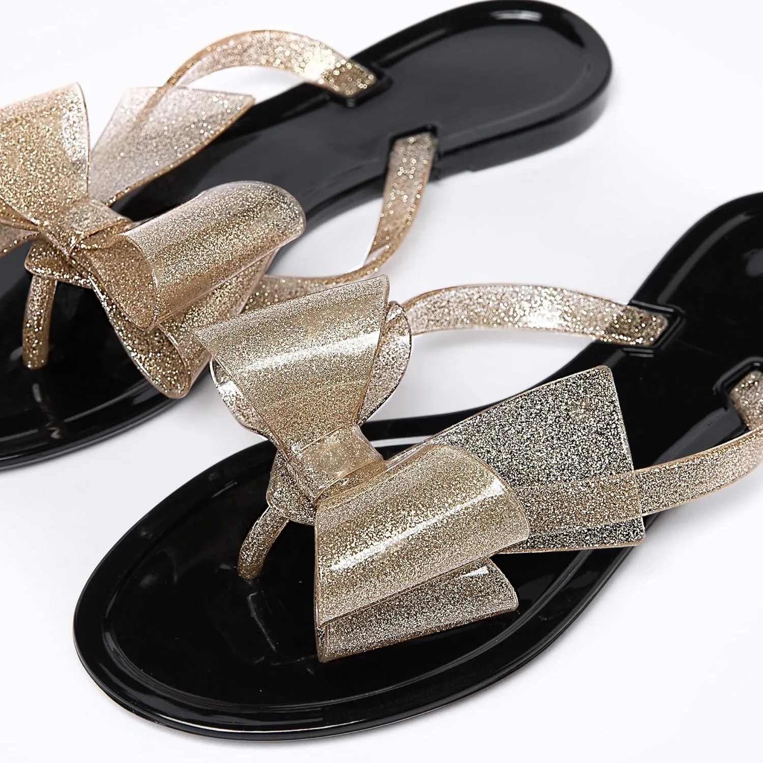 Mtzyoa Women Flip-Flops Flat Sandals Jelly Bow Beach Flat Rivets Rain Cute Dressy Summer Sandals