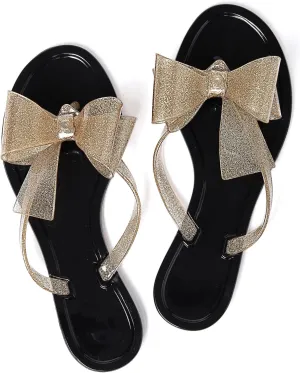 Mtzyoa Women Flip-Flops Flat Sandals Jelly Bow Beach Flat Rivets Rain Cute Dressy Summer Sandals