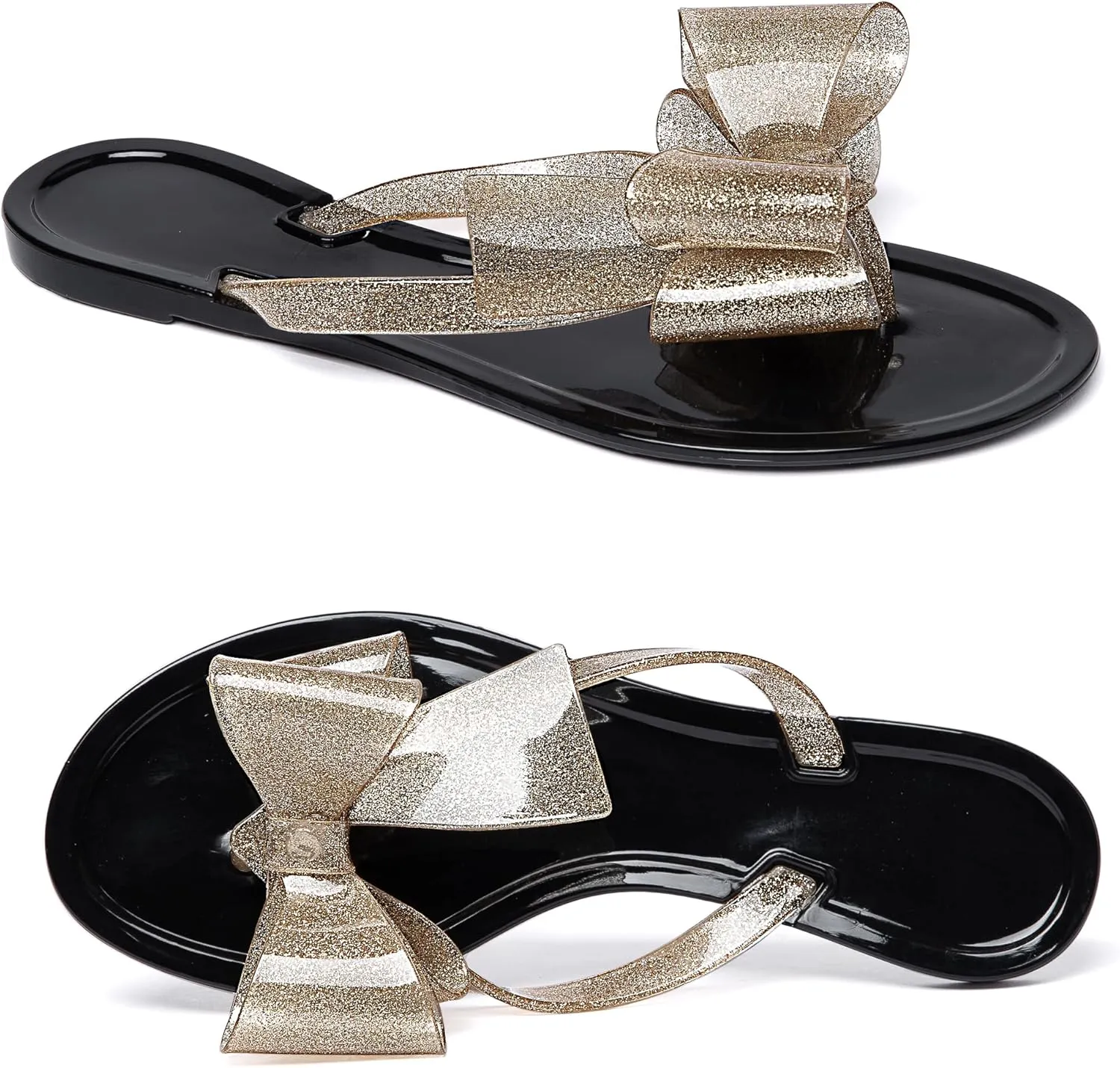 Mtzyoa Women Flip-Flops Flat Sandals Jelly Bow Beach Flat Rivets Rain Cute Dressy Summer Sandals