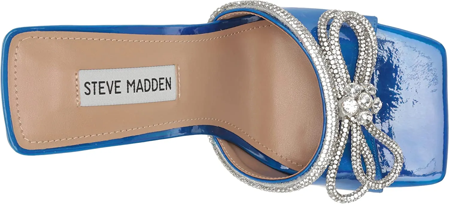 Mule Rhinestone Bow Embellish Cutting-edge Steve Open Squared Cross-border shipping Madden On Toe Slip Sandals Blue