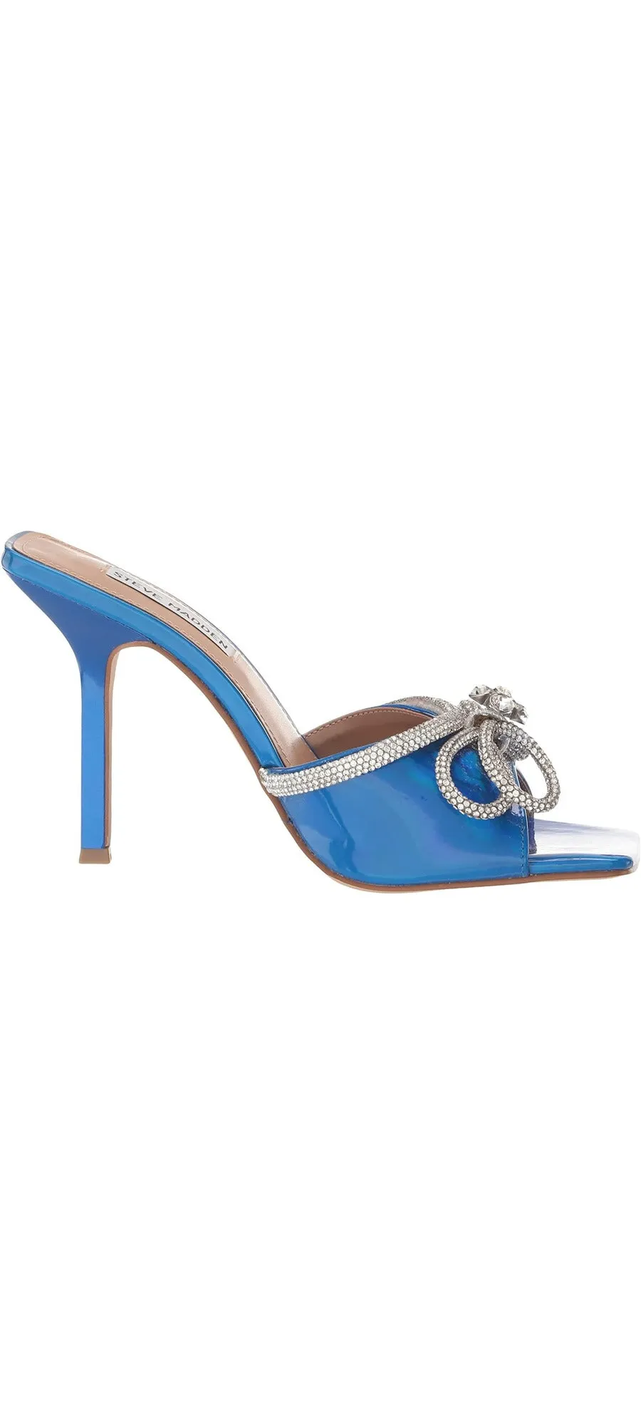 Mule Rhinestone Bow Embellish Cutting-edge Steve Open Squared Cross-border shipping Madden On Toe Slip Sandals Blue