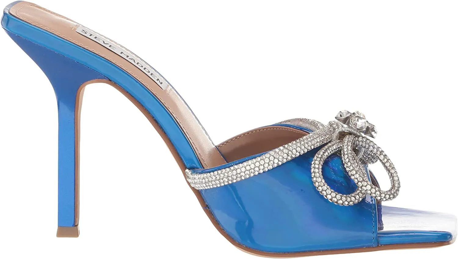 Mule Rhinestone Bow Embellish Cutting-edge Steve Open Squared Cross-border shipping Madden On Toe Slip Sandals Blue