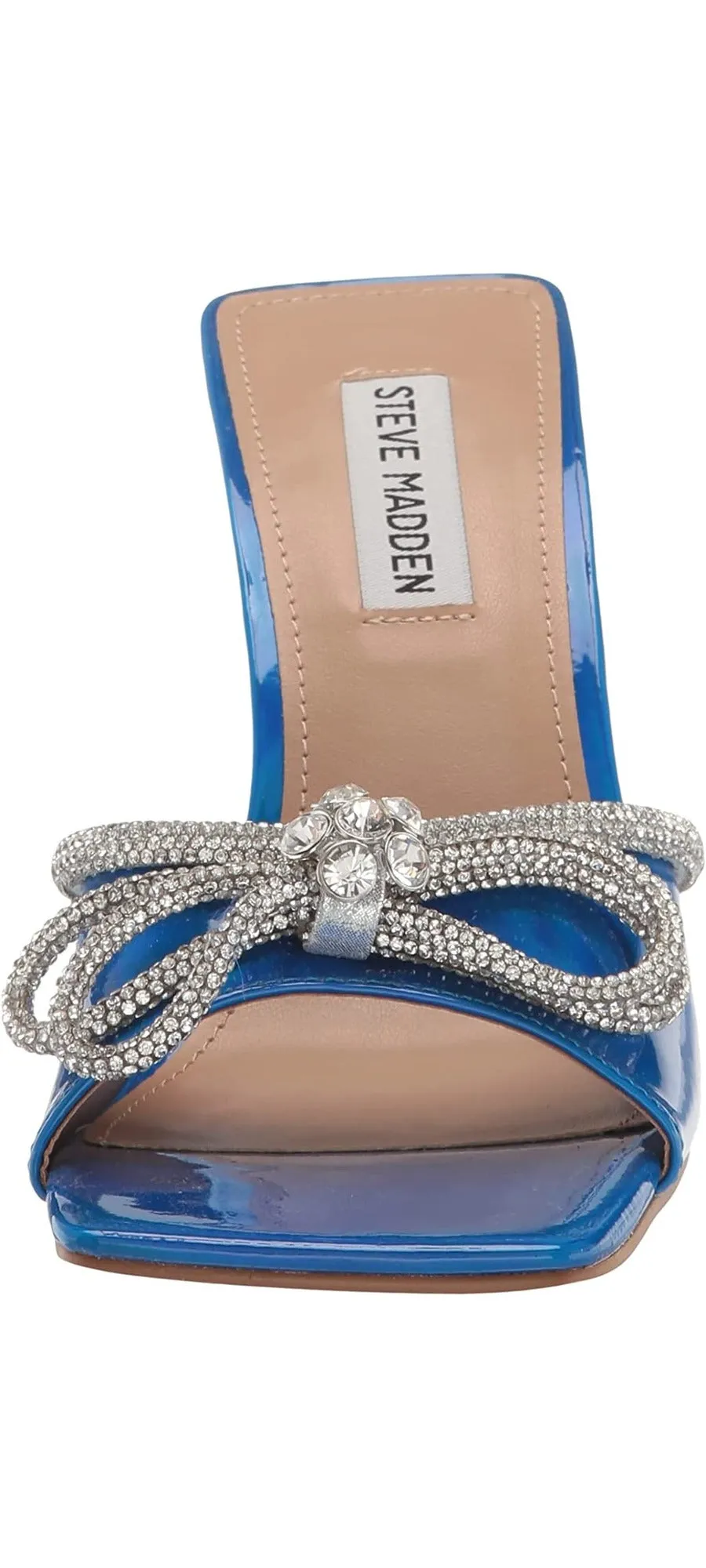 Mule Rhinestone Bow Embellish Cutting-edge Steve Open Squared Cross-border shipping Madden On Toe Slip Sandals Blue