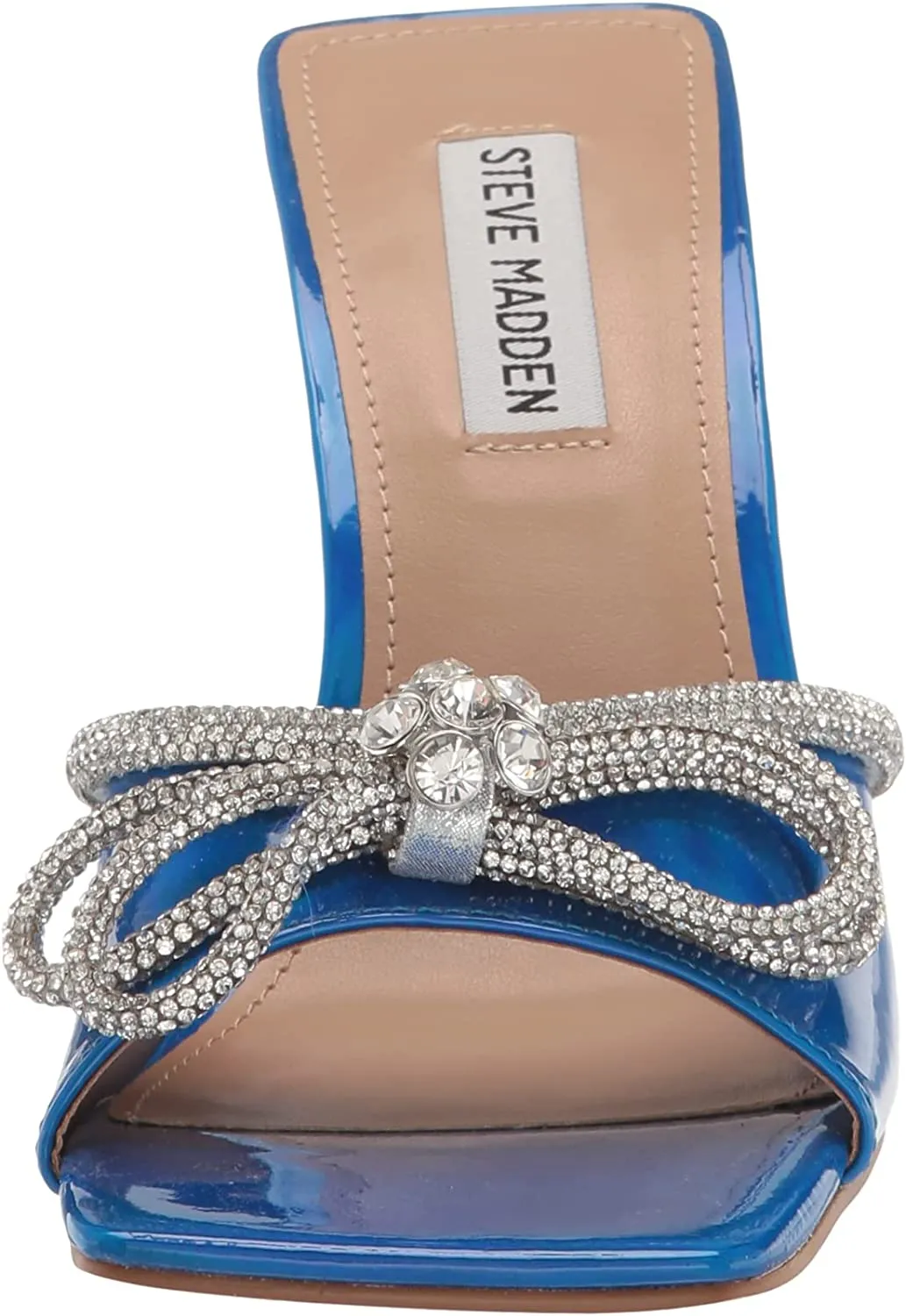 Mule Rhinestone Bow Embellish Cutting-edge Steve Open Squared Cross-border shipping Madden On Toe Slip Sandals Blue