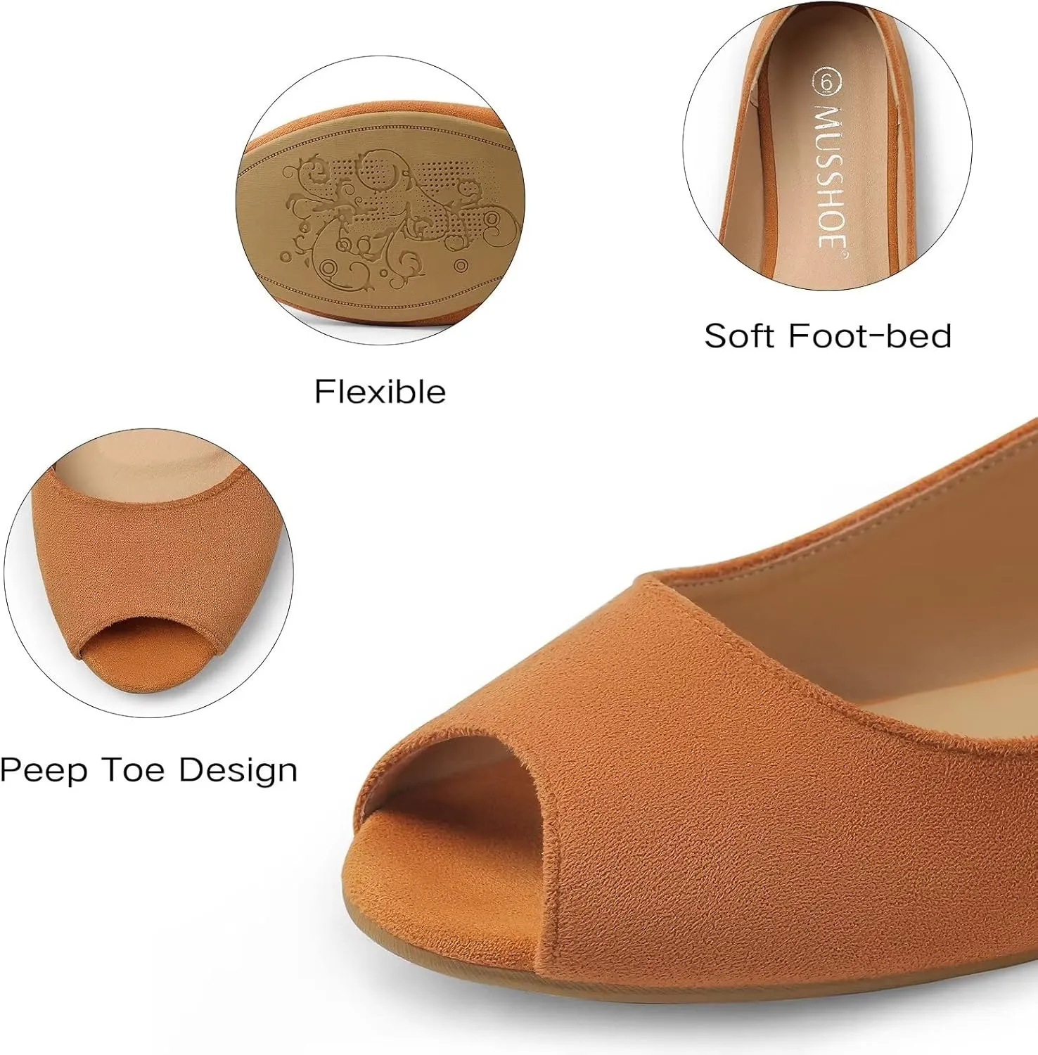 MUSSHOE Peep Toe Flat Shoes for Women