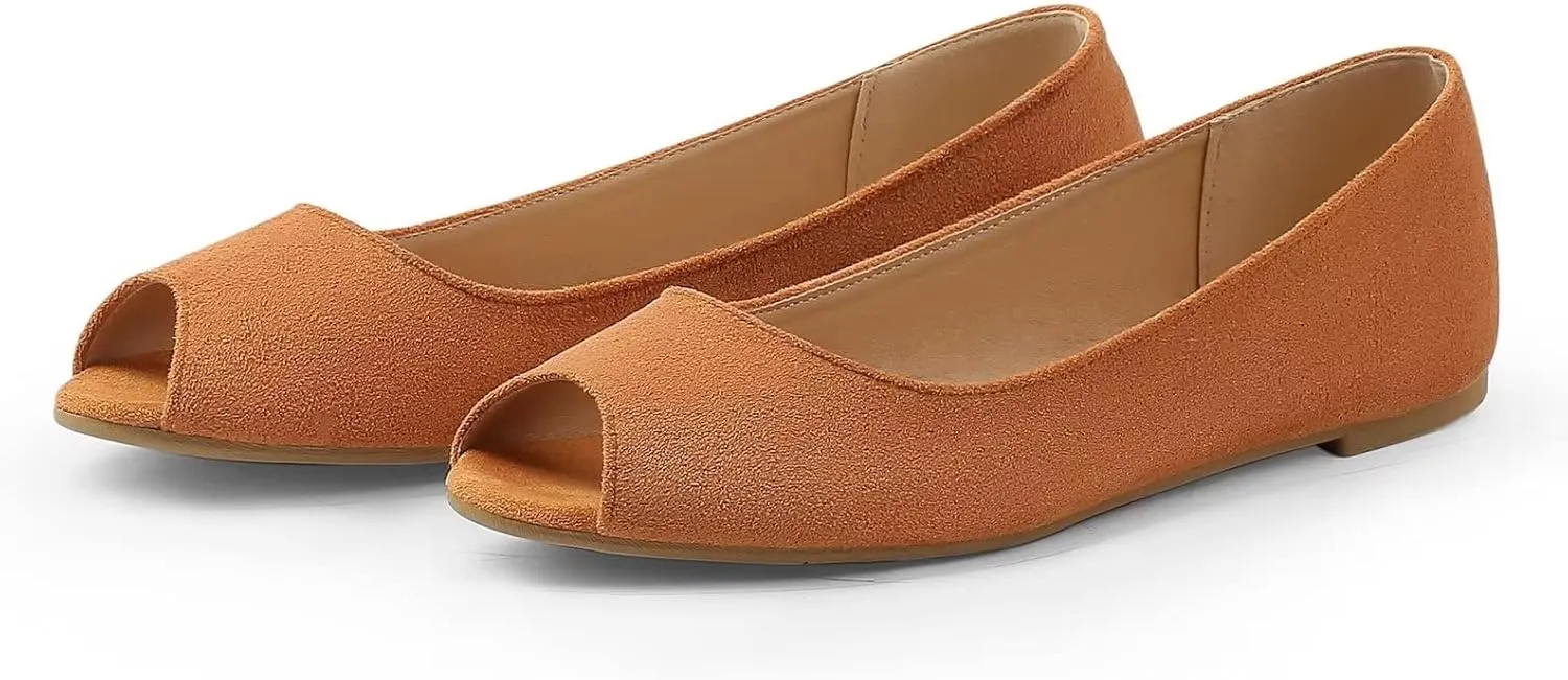 MUSSHOE Peep Toe Flat Shoes for Women