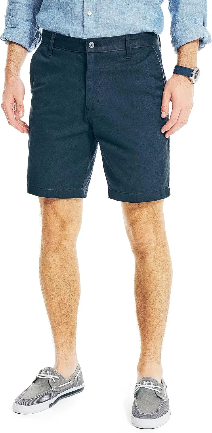 Nautica Men's Classic Fit Flat Front Stretch Solid Chino 8.5" Deck Shorts