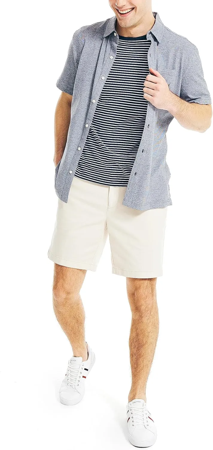 Nautica Men's Classic Fit Flat Front Stretch Solid Chino 8.5" Deck Shorts