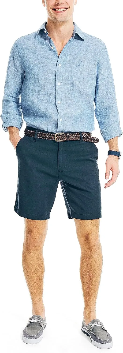 Nautica Men's Classic Fit Flat Front Stretch Solid Chino 8.5" Deck Shorts
