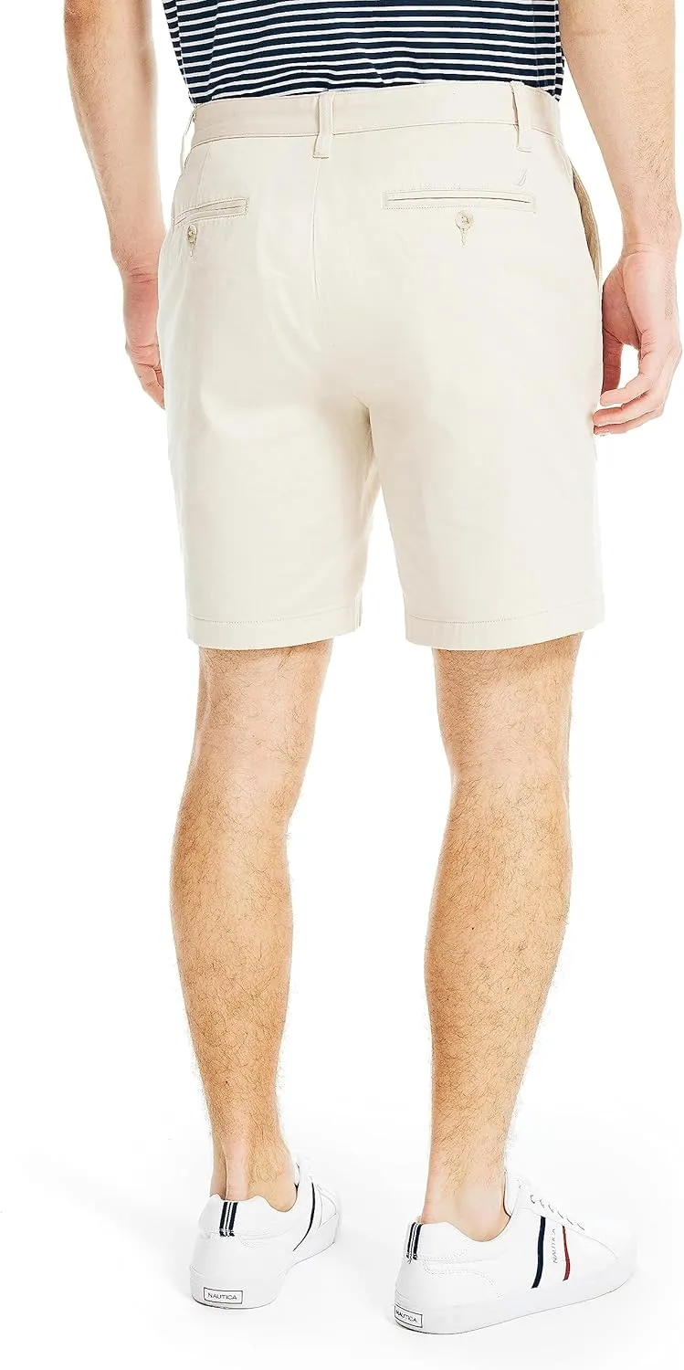 Nautica Men's Classic Fit Flat Front Stretch Solid Chino 8.5" Deck Shorts