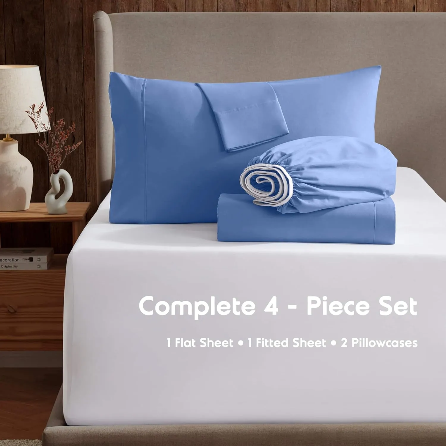 Nestl Split King Sheet Set - 1800 Ultra-Soft Microfiber Bed Sheets - Double Brushed - Deep Pockets - Easy Fit - 5 Piece Set - Bed Sheets & Pillowcases (Split King, Calm Blue)
