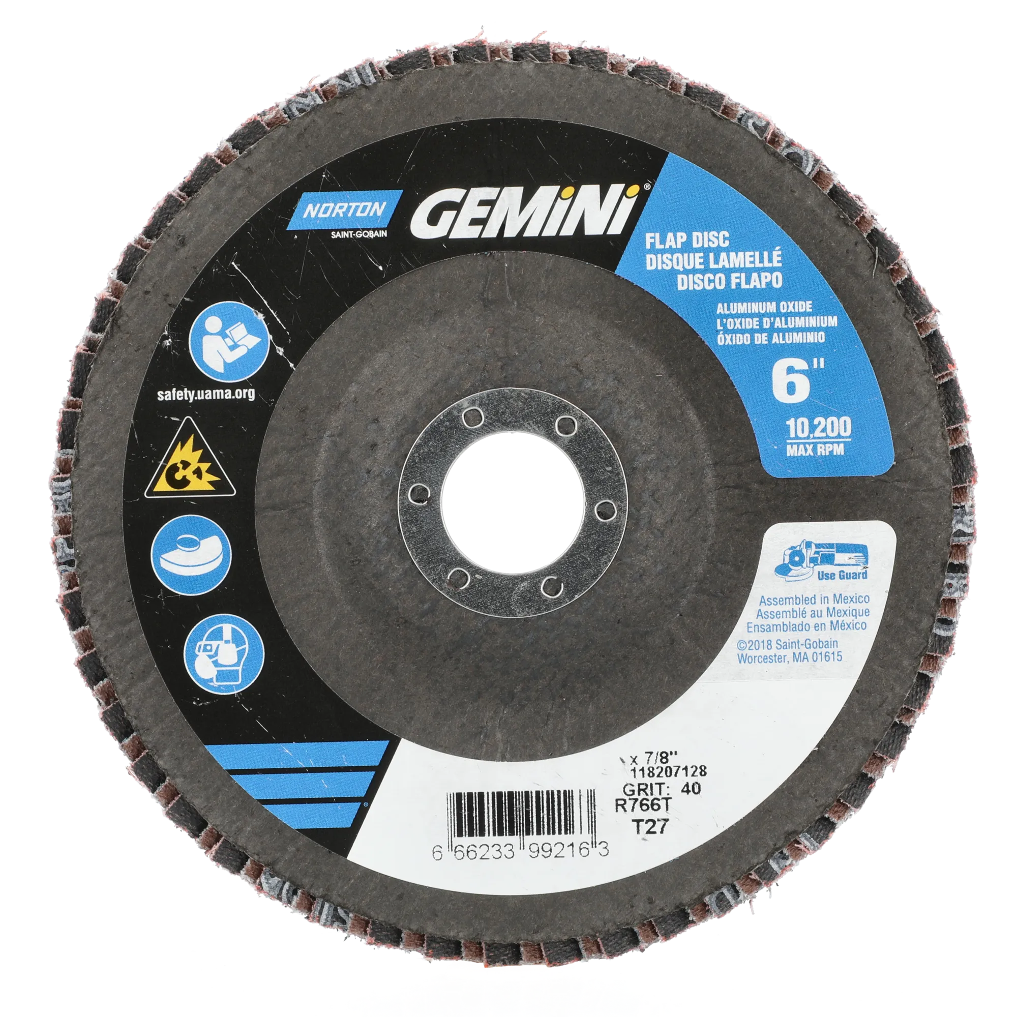 Norton 6 x 7/8 In. Neon Fiberglass Flap Disc T27 P40 Grit R766 ZA 10 Count