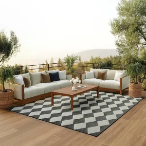 Nourison Positano Indoor/Outdoor Black 6' x 9' Area Rug, Easy Cleaning, Non Shedding, Bed Room, Living Room, Dining Room, Backyard, Deck, Patio (6x9)