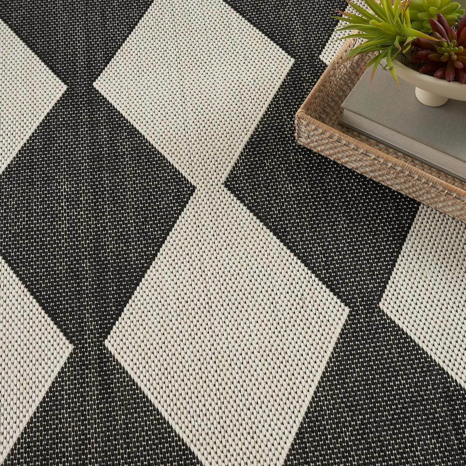 Nourison Positano Indoor/Outdoor Black 6' x 9' Area Rug, Easy Cleaning, Non Shedding, Bed Room, Living Room, Dining Room, Backyard, Deck, Patio (6x9)