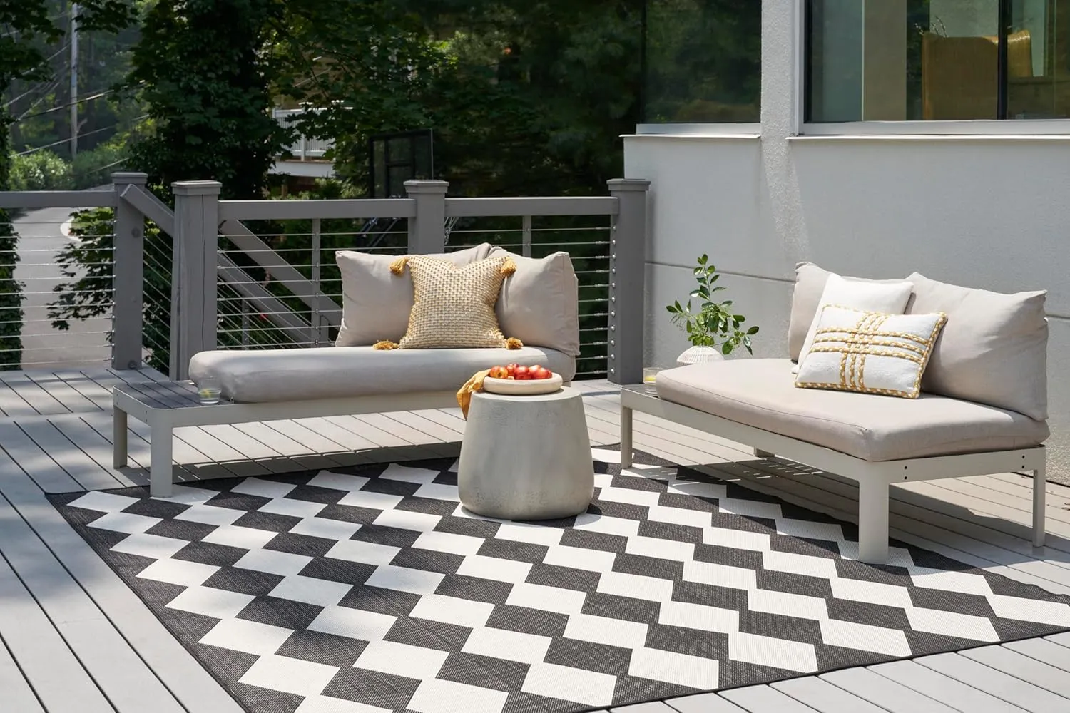 Nourison Positano Indoor/Outdoor Black 6' x 9' Area Rug, Easy Cleaning, Non Shedding, Bed Room, Living Room, Dining Room, Backyard, Deck, Patio (6x9)