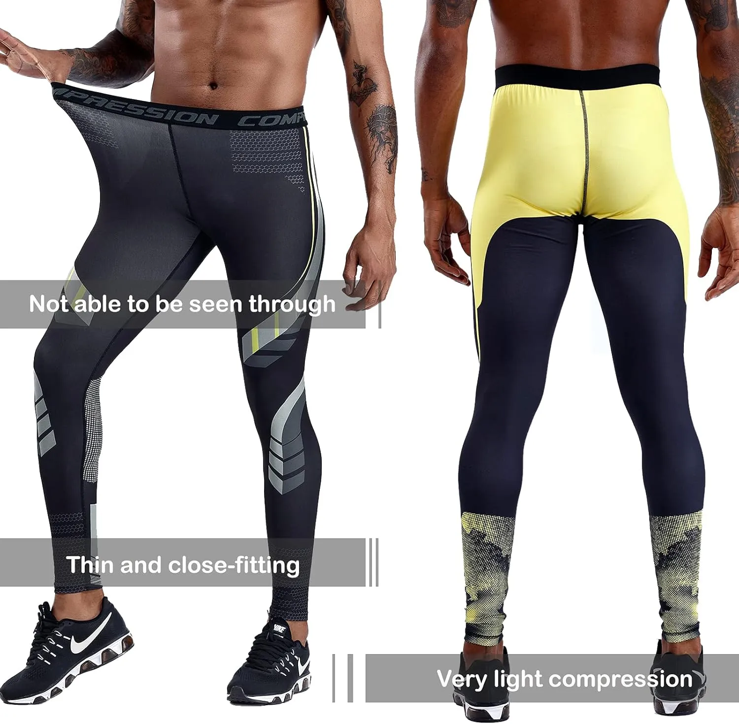 OEBLD Compression Pants Men UV Blocking Running Tights 1 or 2 Pack Gym Yoga Leggings for Athletic Workout