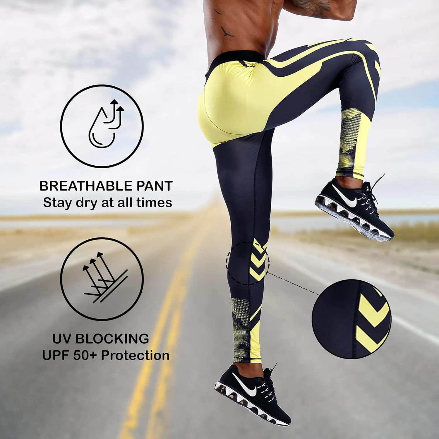 OEBLD Compression Pants Men UV Blocking Running Tights 1 or 2 Pack Gym Yoga Leggings for Athletic Workout