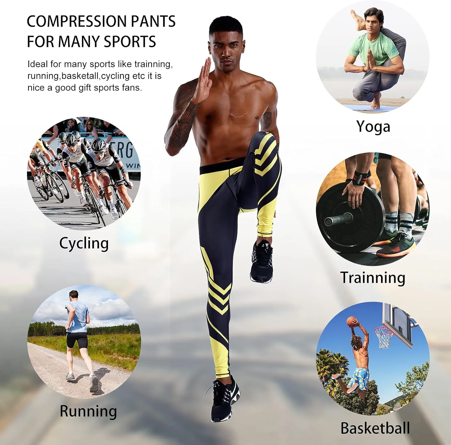 OEBLD Compression Pants Men UV Blocking Running Tights 1 or 2 Pack Gym Yoga Leggings for Athletic Workout