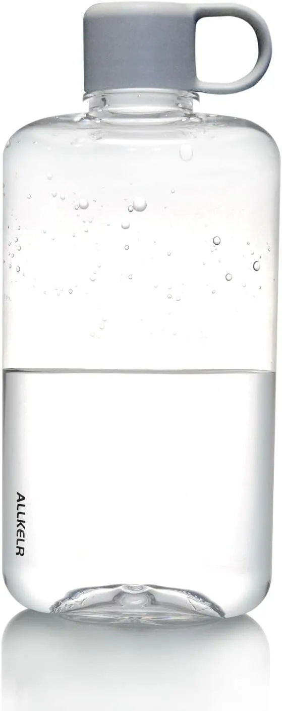 Portable Flat Water Bottle, BPA Free Tritan Plastic Travel Water Bottle for Camping, Fitness, Outdoor Sports, Fits Purse and Pocket (Gray, 16.9 oz)