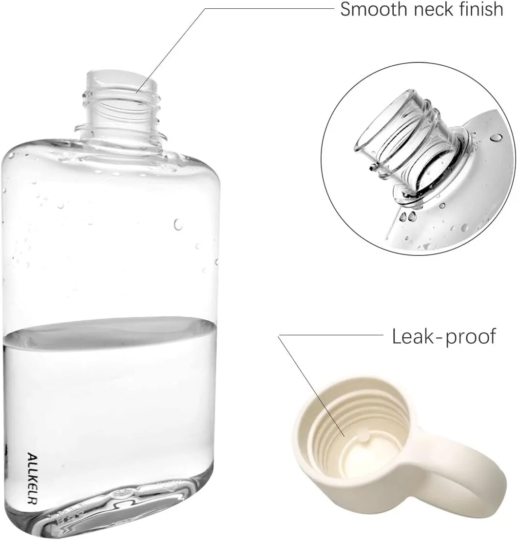 Portable Flat Water Bottle, BPA Free Tritan Plastic Travel Water Bottle for Camping, Fitness, Outdoor Sports, Fits Purse and Pocket (Gray, 16.9 oz)