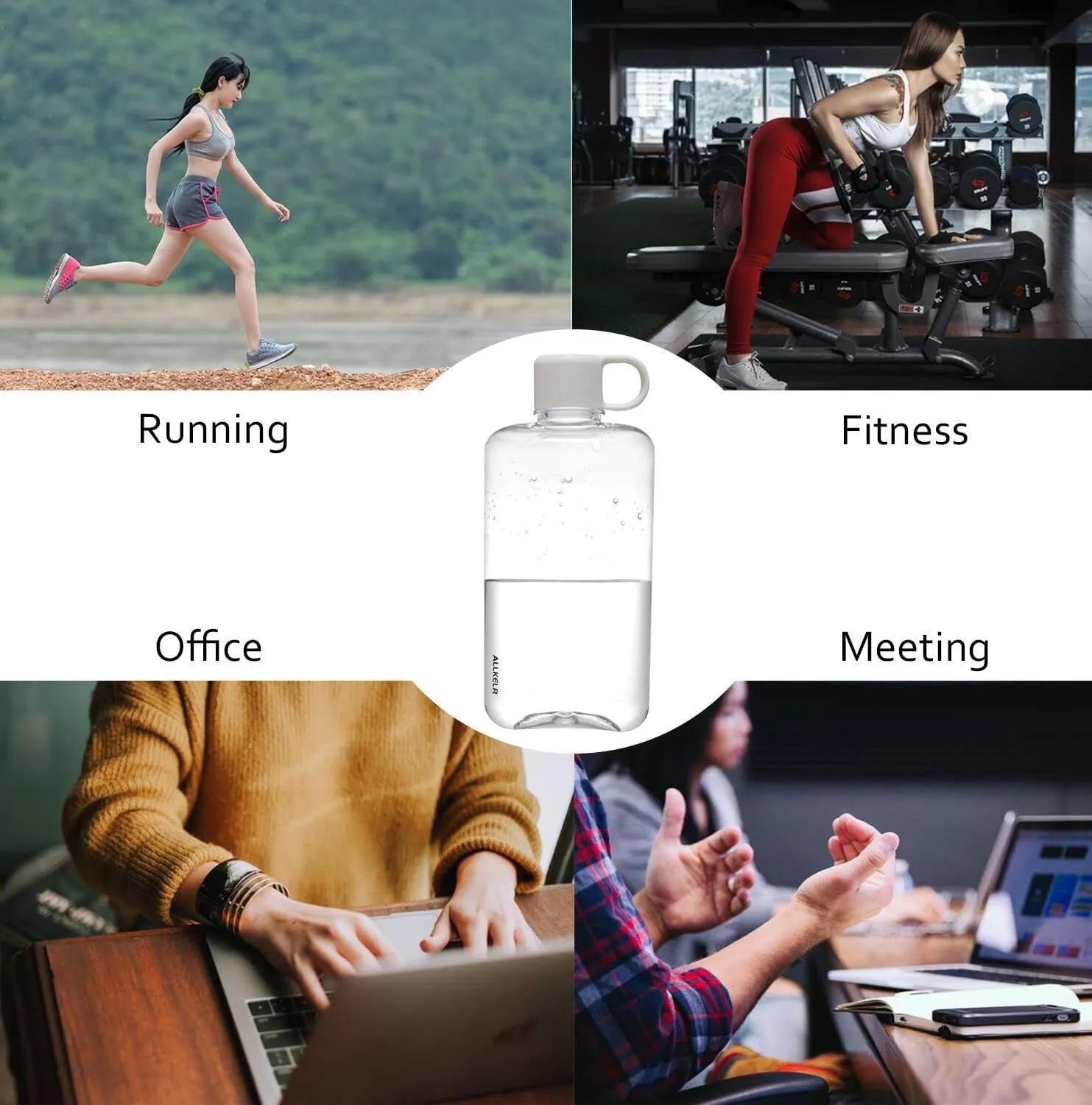 Portable Flat Water Bottle, BPA Free Tritan Plastic Travel Water Bottle for Camping, Fitness, Outdoor Sports, Fits Purse and Pocket (Gray, 16.9 oz)