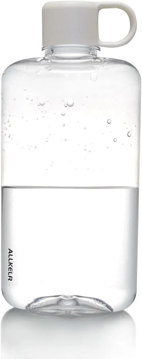 Portable Flat Water Bottle, BPA Free Tritan Plastic Travel Water Bottle for Camping, Fitness, Outdoor Sports, Fits Purse and Pocket (White, 16.9 oz)