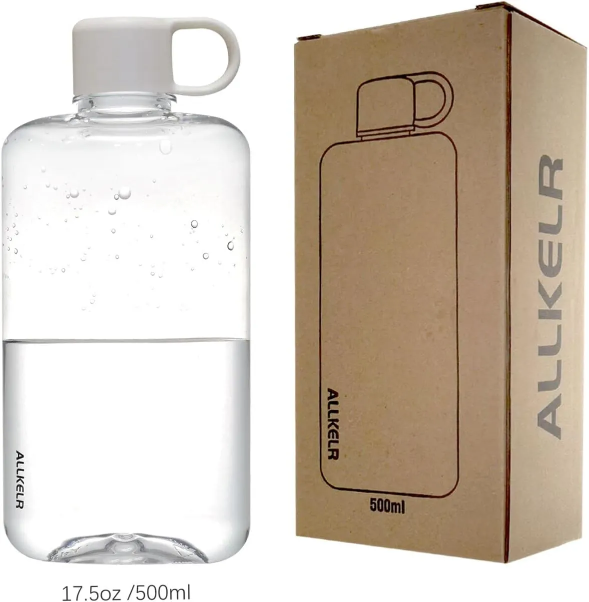 Portable Flat Water Bottle, BPA Free Tritan Plastic Travel Water Bottle for Camping, Fitness, Outdoor Sports, Fits Purse and Pocket (White, 16.9 oz)