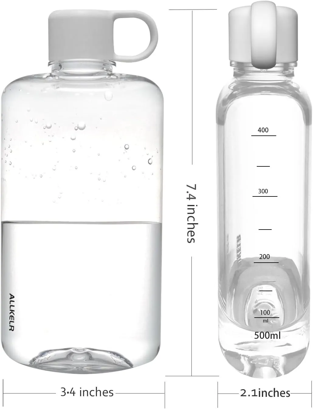 Portable Flat Water Bottle, BPA Free Tritan Plastic Travel Water Bottle for Camping, Fitness, Outdoor Sports, Fits Purse and Pocket (White, 16.9 oz)