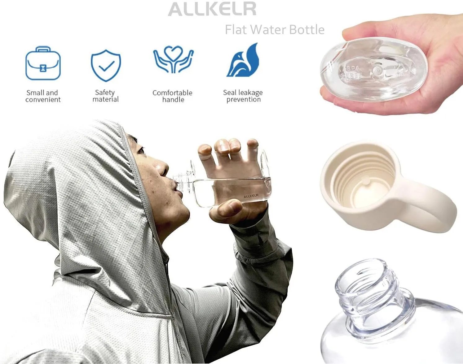 Portable Flat Water Bottle, BPA Free Tritan Plastic Travel Water Bottle for Camping, Fitness, Outdoor Sports, Fits Purse and Pocket (White, 16.9 oz)