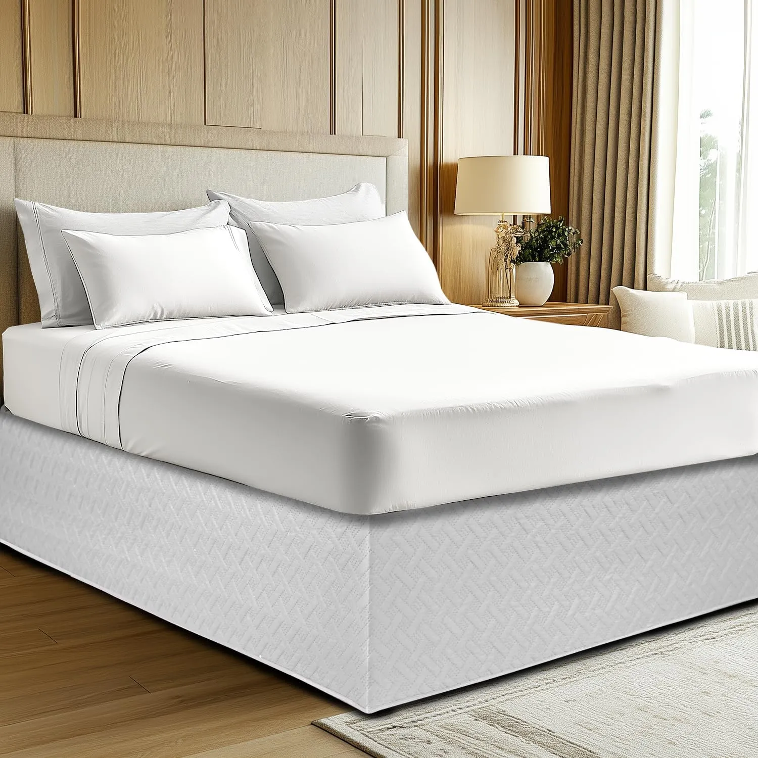 Quilted Bed Skirt 15 inch Drop Fancy Collection Easy Fit Thick Wrap Around Bed Skirt QueenSize Navy Bed Skirt- Ultra Soft, Dust Ruffle,Fade and Wrinkle Resistant Box Spring Cover(White, Queen)