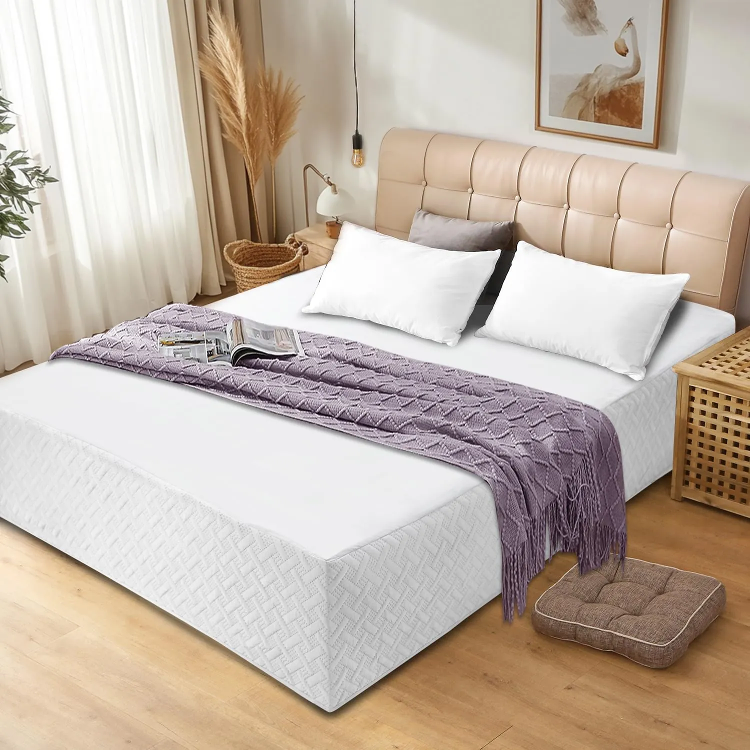 Quilted Bed Skirt 15 inch Drop Fancy Collection Easy Fit Thick Wrap Around Bed Skirt QueenSize Navy Bed Skirt- Ultra Soft, Dust Ruffle,Fade and Wrinkle Resistant Box Spring Cover(White, Queen)