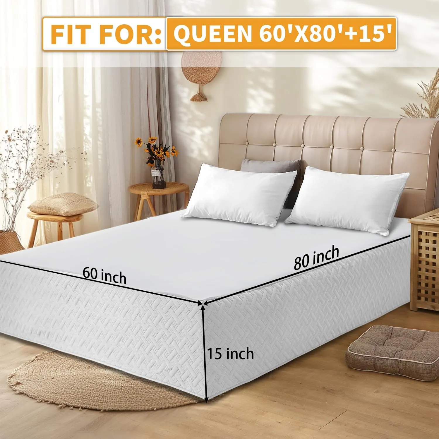 Quilted Bed Skirt 15 inch Drop Fancy Collection Easy Fit Thick Wrap Around Bed Skirt QueenSize Navy Bed Skirt- Ultra Soft, Dust Ruffle,Fade and Wrinkle Resistant Box Spring Cover(White, Queen)