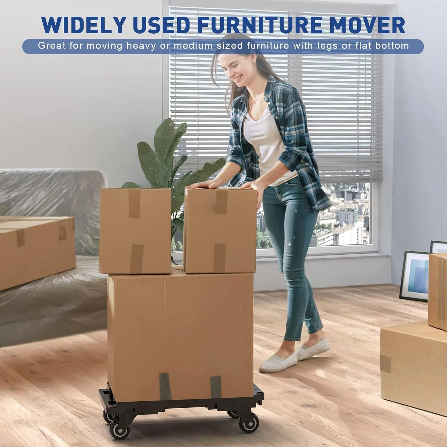 Ronlap Furniture Moving Dolly 4 Wheels Heavy Duty Small Flat Dolly Cart with Wheels Interlocking Furniture Movers Dollies for Moving, 440 Lbs Capacity, 1 Pack, Black