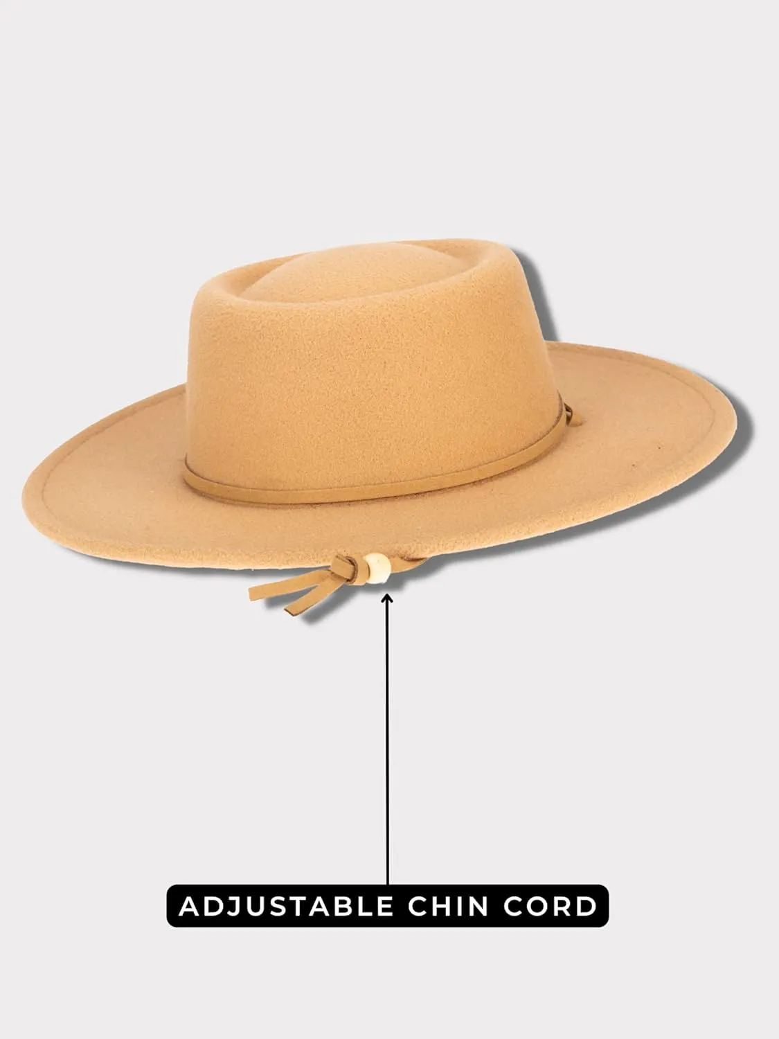 San Diego Hat Co. Women's Boater with Double Wrap Suede Band Adjustable Chin Cord Toggle and Wide and Flat Brim