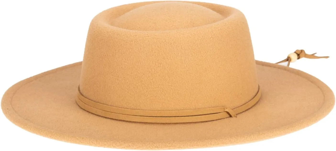 San Diego Hat Co. Women's Boater with Double Wrap Suede Band Adjustable Chin Cord Toggle and Wide and Flat Brim