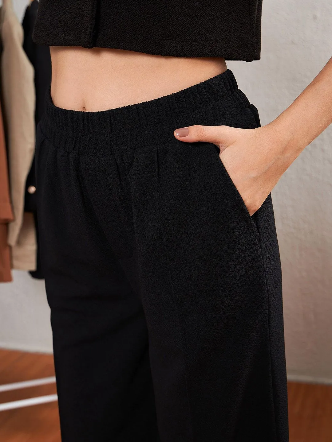 SASSAFRAS worklyf Women High-Rise Straight Fit Easy Wash Parallel Trousers