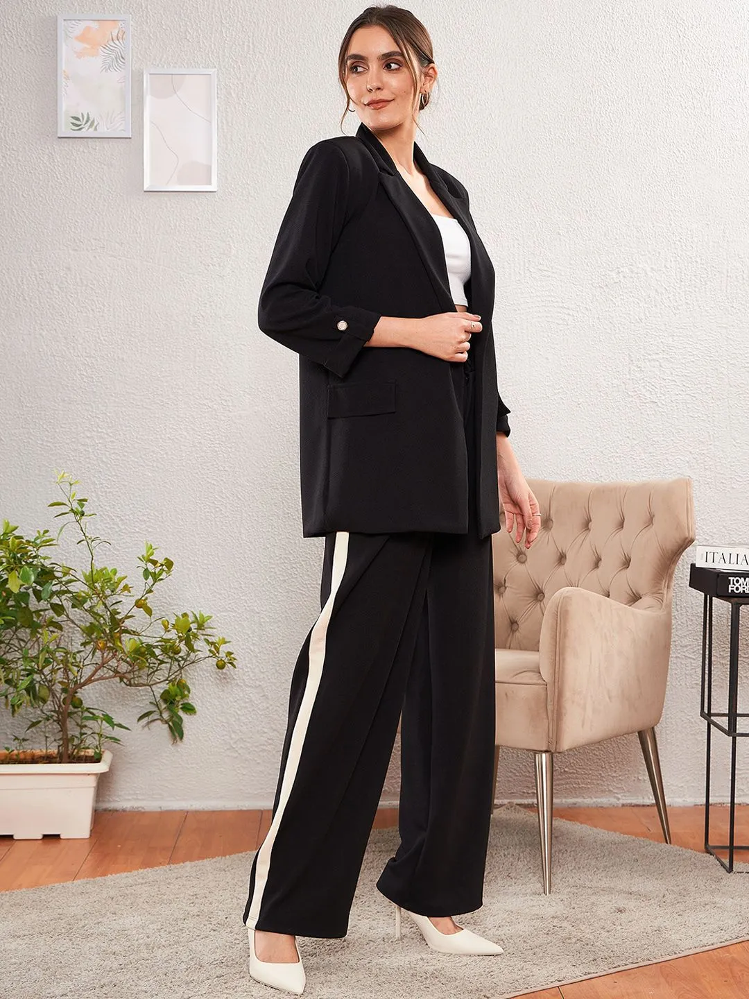 SASSAFRAS worklyf Women Straight Fit High-Rise Easy Wash Formal Trousers