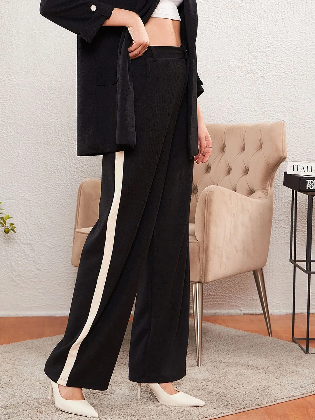 SASSAFRAS worklyf Women Straight Fit High-Rise Easy Wash Formal Trousers