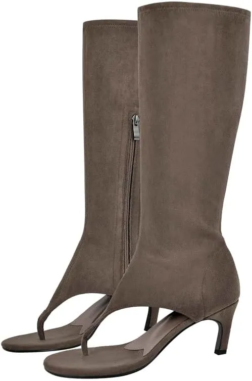 sexytag Women's Thong Sandals Open Toe Knee High Kitten Heels Sandal Boots