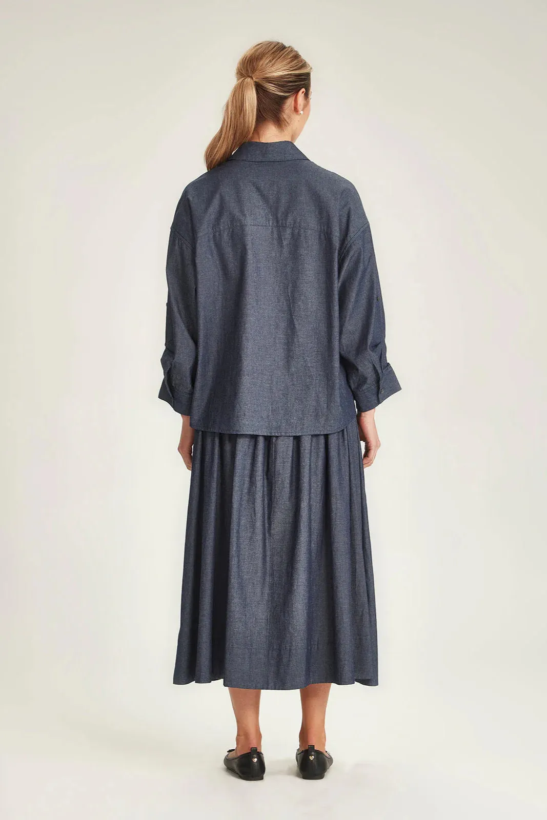 SILLS LORI CHAMBRAY SKIRT - DARK INDIGO
