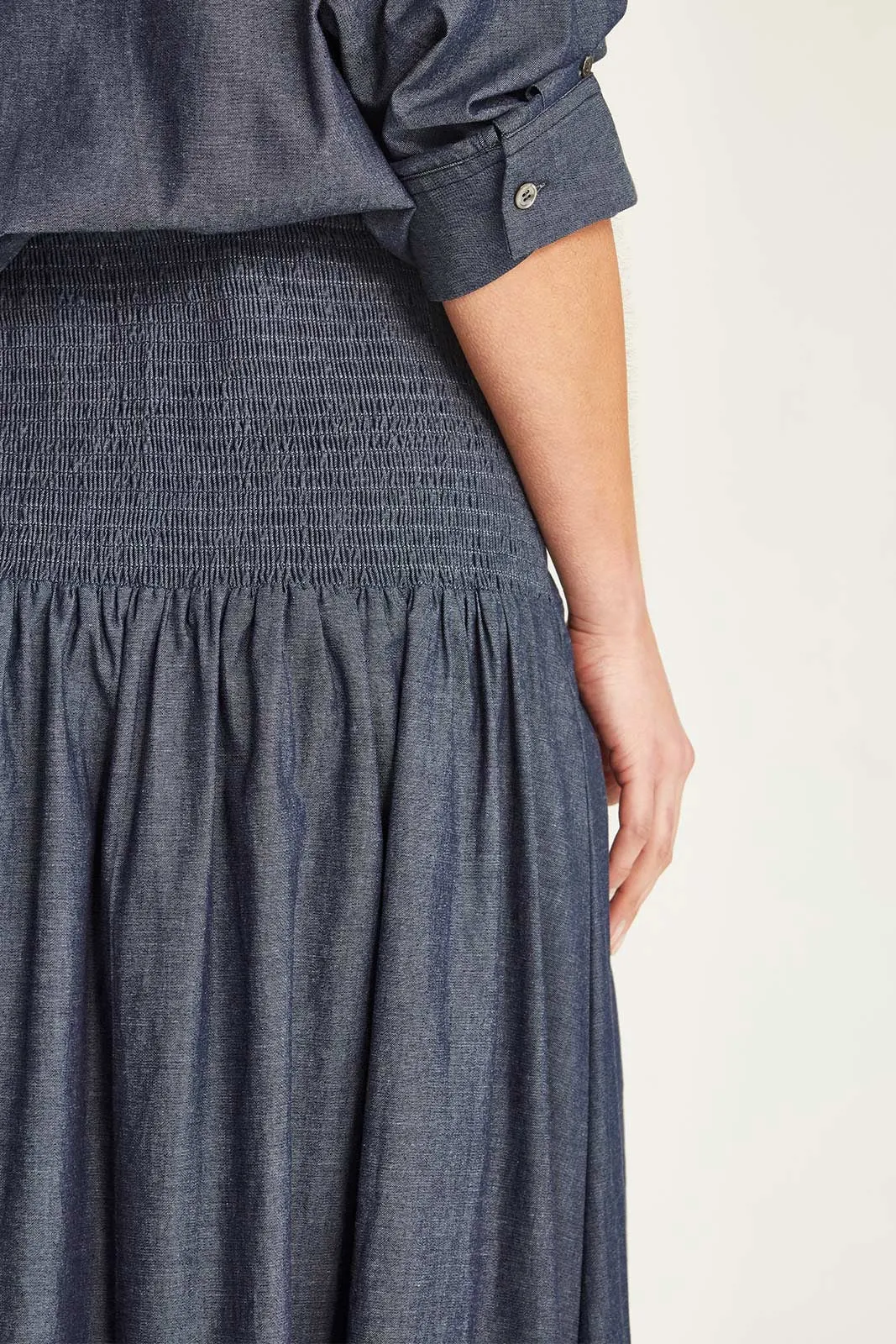 SILLS LORI CHAMBRAY SKIRT - DARK INDIGO