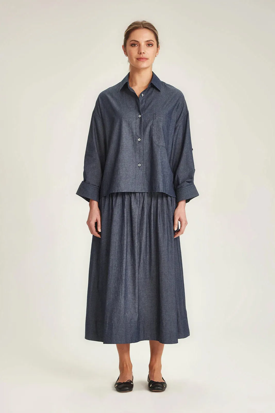 SILLS LORI CHAMBRAY SKIRT - DARK INDIGO