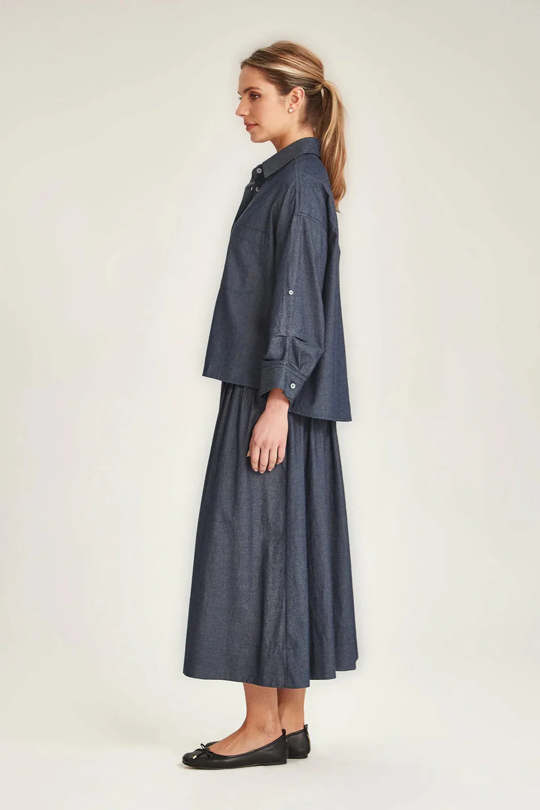 SILLS LORI CHAMBRAY SKIRT - DARK INDIGO