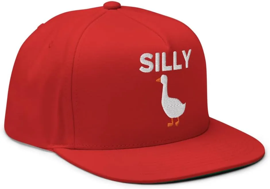 Silly Goose Hat (Embroidered Flat Bill Snapback Cap) Funny Cartoon Goose Hats